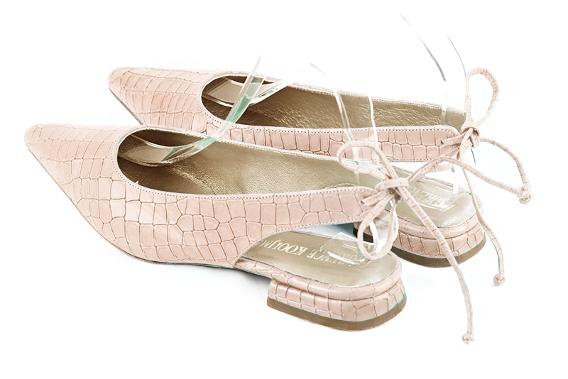 Powder pink women's slingback shoes. Pointed toe. Flat flare heels. Rear view - Florence KOOIJMAN